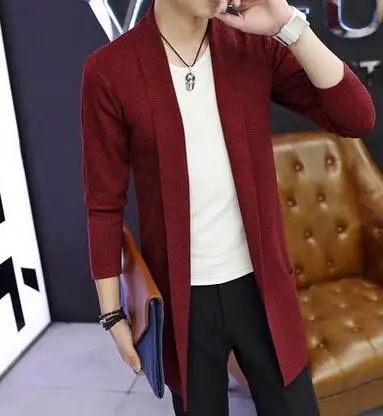 2020 spring and summer new cardigan sweater men long coat thin section korean windbreaker suits men's sweat blazers hombre grey | Мужская