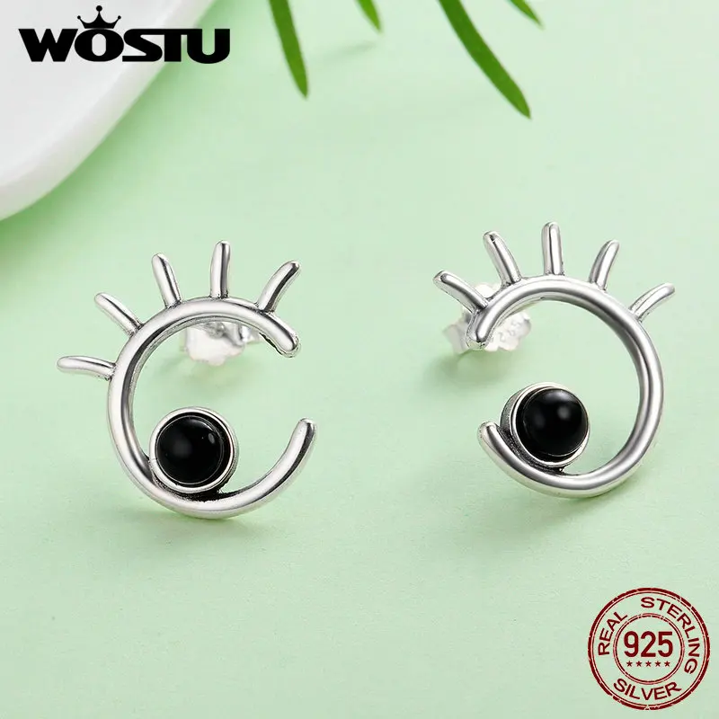 WOSTU Фирменная Новинка реальные 100% 925 пробы серебро мультфильм глаза серьгу для