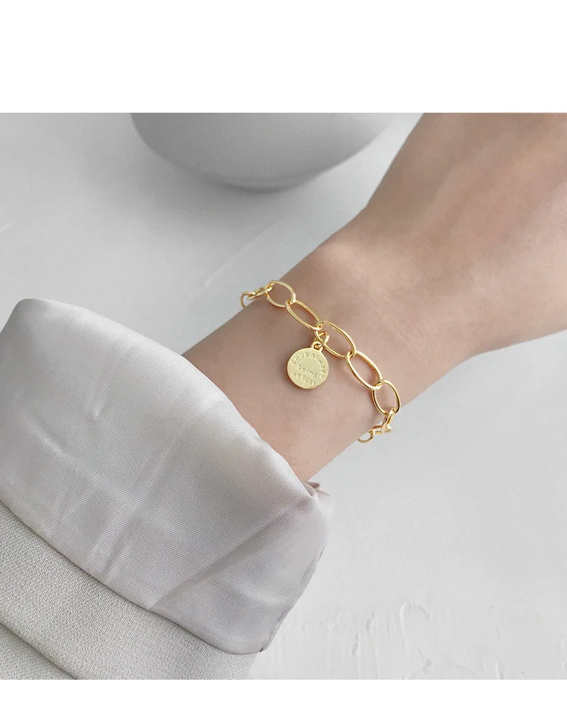 Стерлингового серебра 925 пробы шармы круглые браслеты для женщин pulseras mujer, минимализм золотой цвет браслеты и браслеты ювелирные изделия