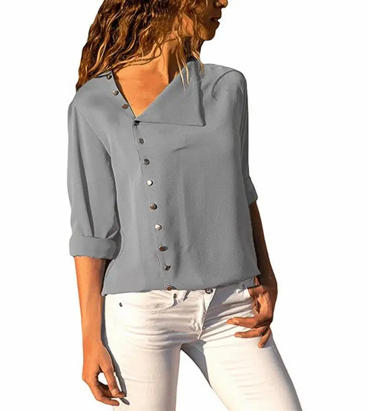 2018 Summer Button Irregular Blouse women Fashion Long Sleeve Oblique collar Shirt Female Elegant autumn Casual office Tops |