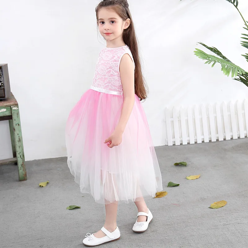 Pink Princess Dress New Korean version Children backless dress Girls Multi-layer mesh Clothes Dress For 10 Years Kids