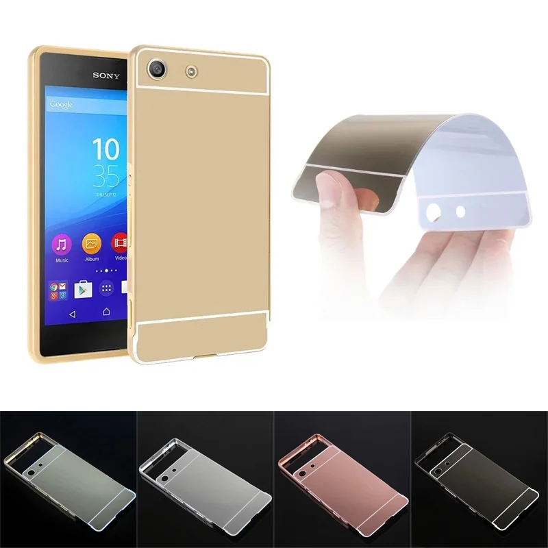 Жесткий чехол для телефона Sony Xperia M 5 двойная металлическая рамка с зеркальной