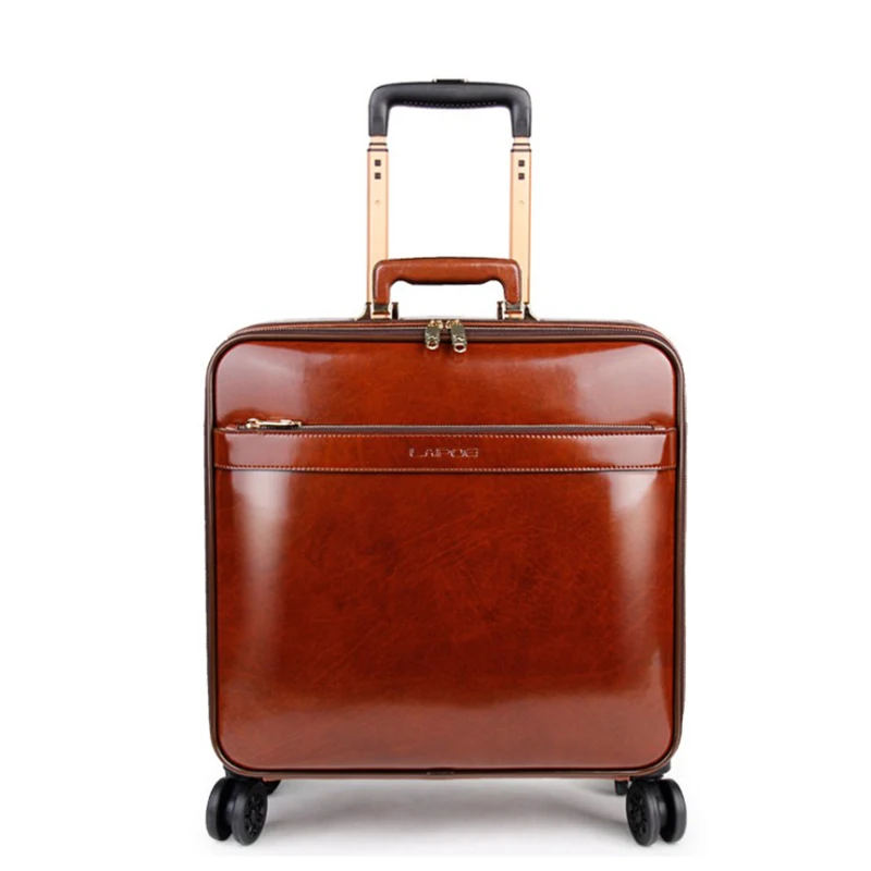 Carrylove мужские настоящие винтажные ручные чемоданы 1" 20" из коровьей кожи, ретро чемодан на колесиках для посадки - Цвет: brown