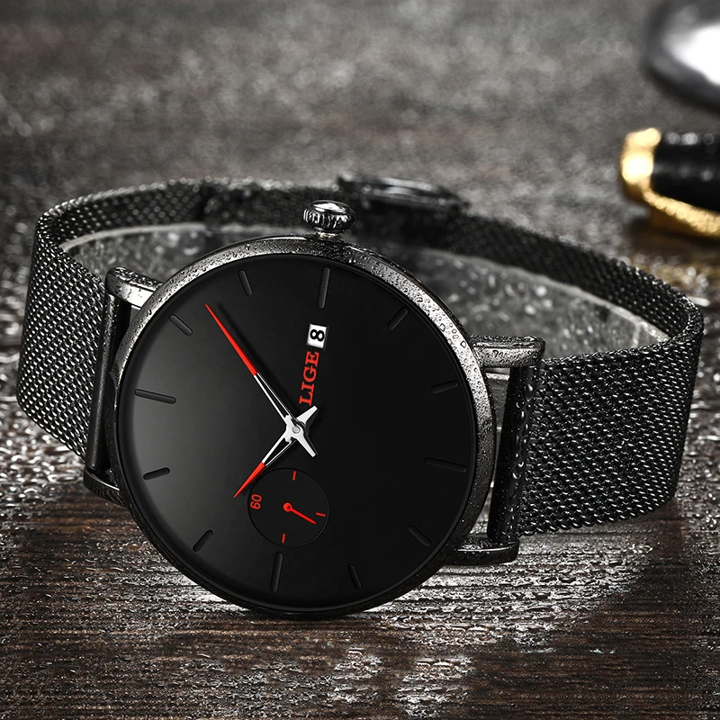 Кварцевые часы LIGE Red pointer мужские от ведущего бренда роскошные для мужчин простые
