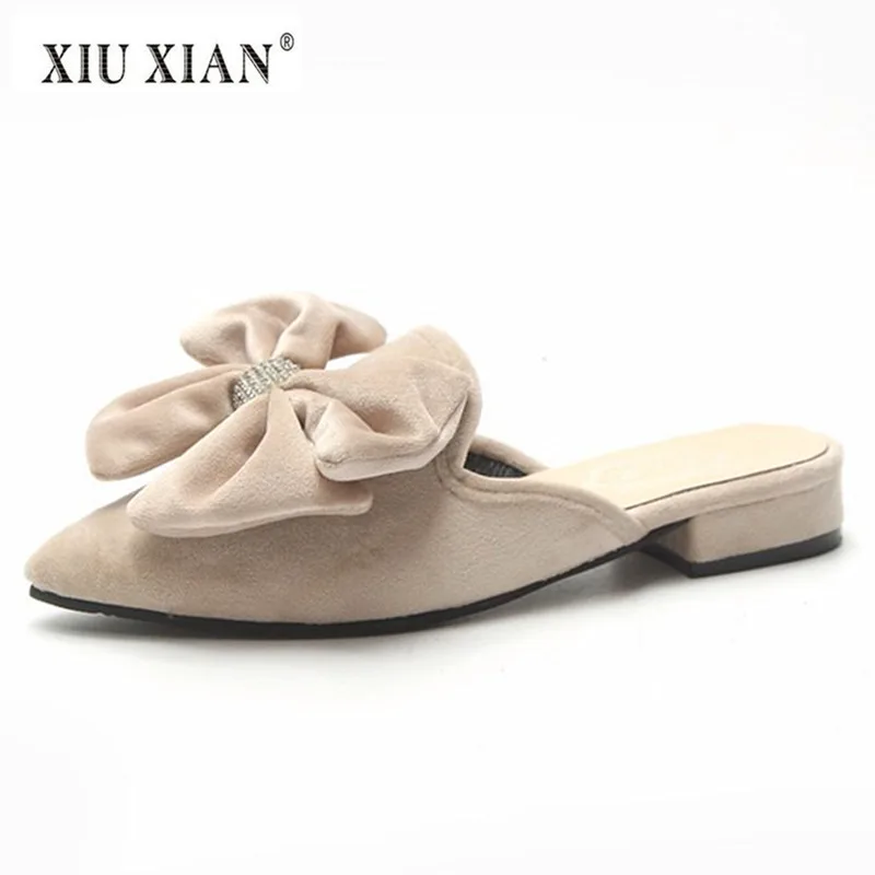 2018 лето-осень новые модные женские туфли вне тапочки острый носок ткань замши с