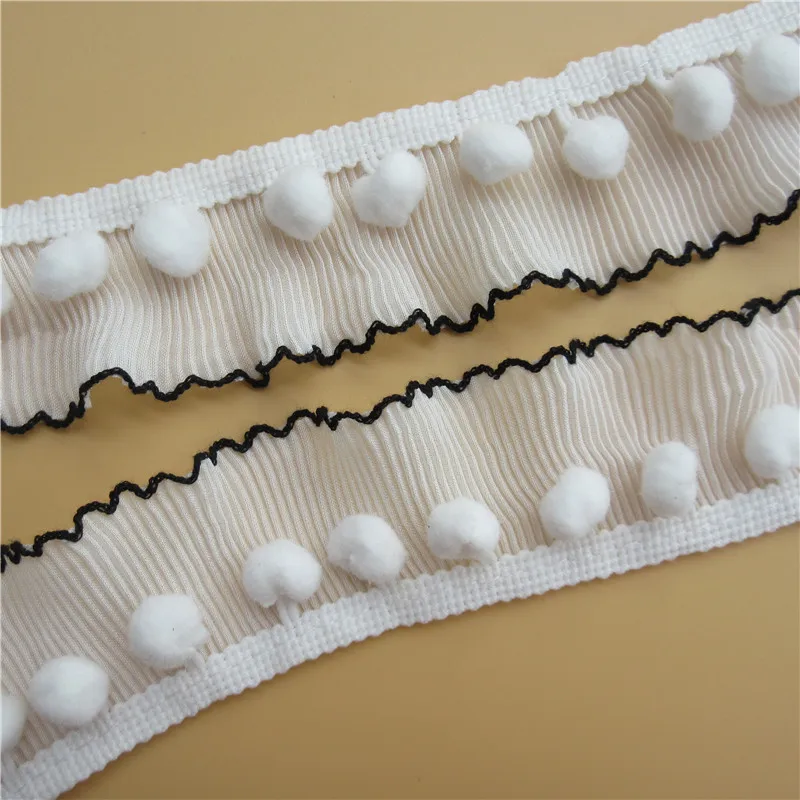 1/3 ярдов белая и черная плиссированная ткань с вышивкой кружевная лента ручной