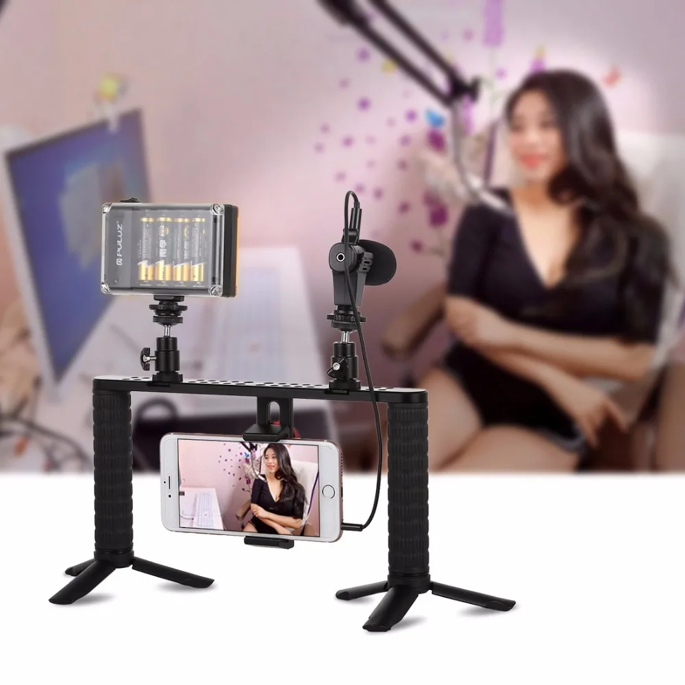 PULUZ 4 in 1 Live Broadcast LED Selfie Light Smartphone Video Rig Handle Stabilizer Aluminum Bracket Kits | Электроника