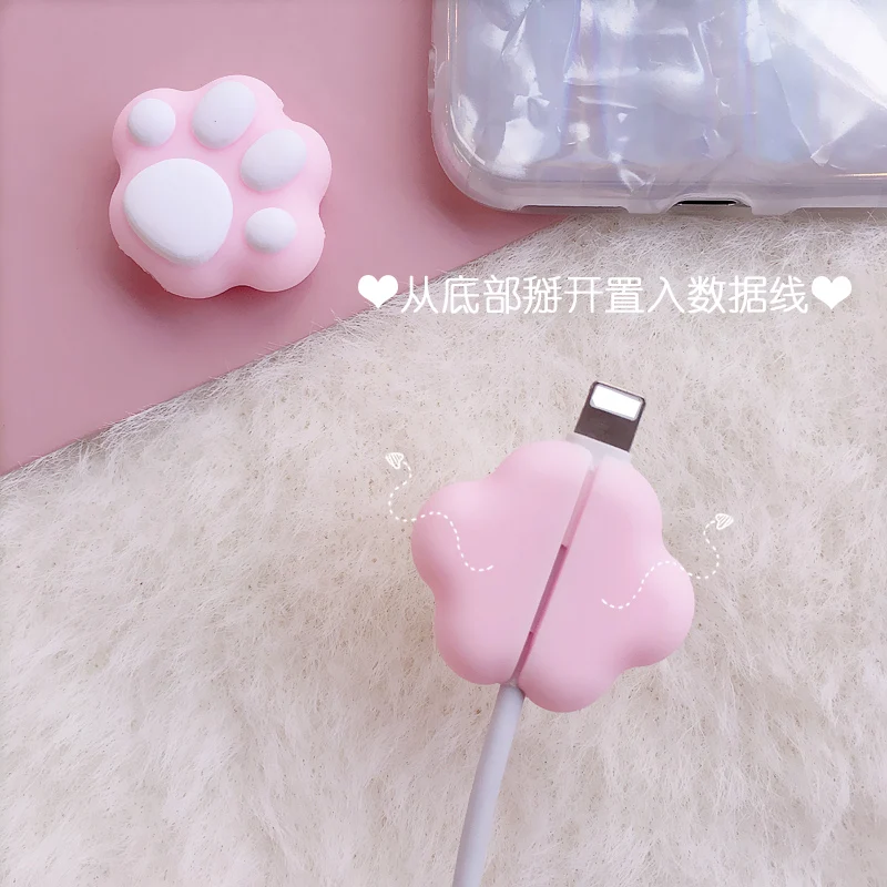 Розовая лапа кабель протектор для iPhone кабель Зарядное устройство USB кабель Winder держатель аксессуар органайзер милый мультфильм кукла модель Забавный
