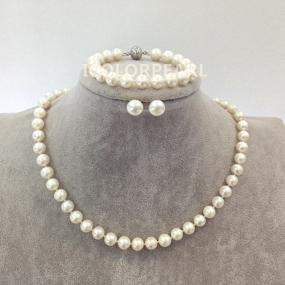 Набор ювелирных изделий WEICOLOR из круглого белого пресноводного жемчуга 9-10 мм