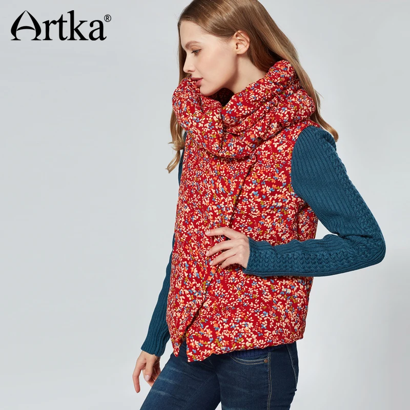 ARTKA Новинка зимы Для женщин красного цвета с короткими Белое пуховое пальто в
