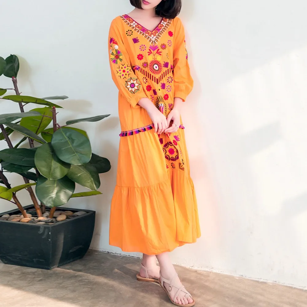 Богемное гофрированное Макси-платье для женщин новинка 2018 осеннее платье с