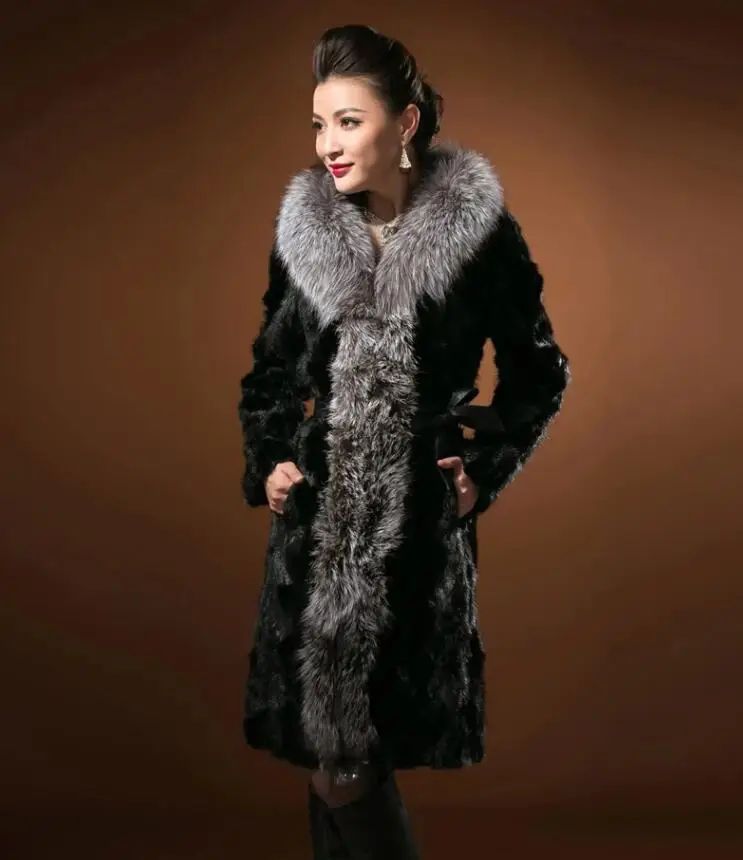 Autumn faux mink leather jacket womens long coats winter thicken warm fur leather coat women slim jackets fashion big fur collar
