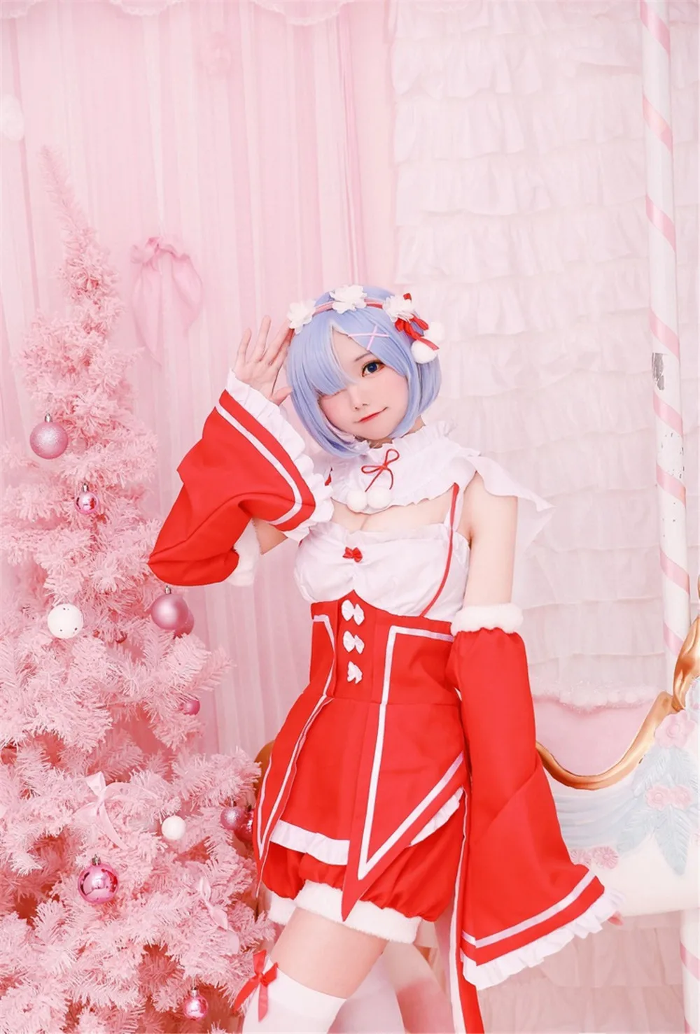 Аниме! Re: жизнь в другом мире от zero год красный Rem Ram рождественская форма прекрасный лолита платье горничной костюмы для косплея