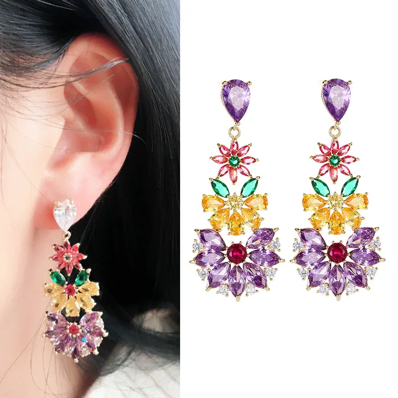 

Ruifan High Quality 4 Color Europe Garden Flower Shape Colorful Women Earrings Beautiful Rhinestone Drop Earring Jewelry YEA334