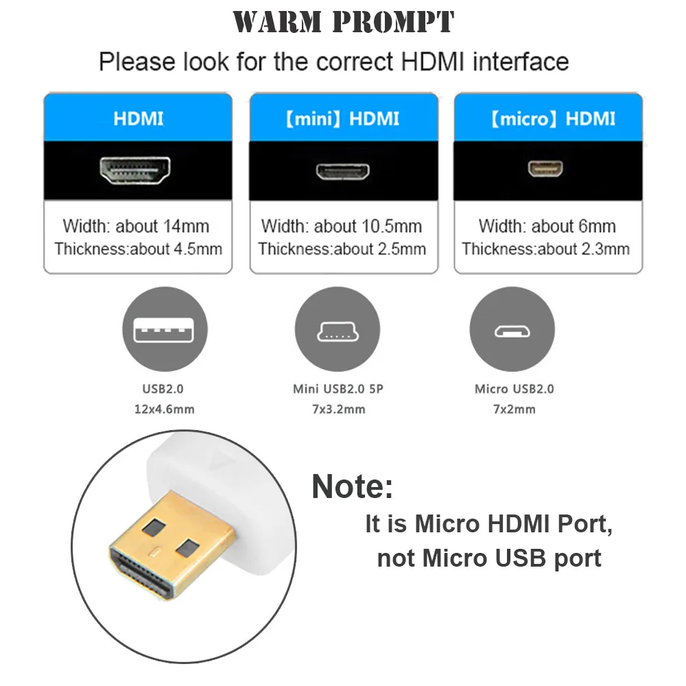 Micro HDMI (тип D) совместимый A) позолоченный (высокая скорость) поддерживает Ethernet 3D 4K и