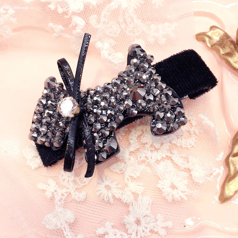 

New full diamond puppy hairpin bowknot hair clip cute girls hair accessories hair bows 2018 fashion headdress barrette headwear