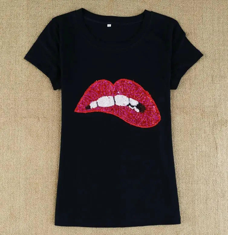 Женская футболка с короткими рукавами круглым вырезом и блестками|camisetas mujer|sequin