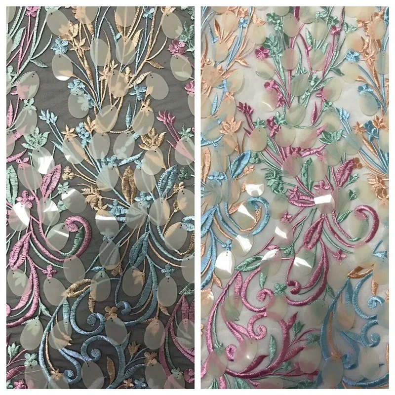 

2019 Newest African Tulle Lace Fabric High Quality Net French Lace Fabric With Big Sequins For Nigerian Wedding Party xb65-2438