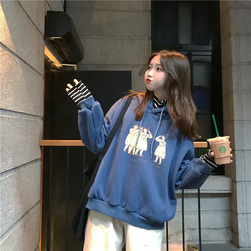 Sudadera Mujer осень зима Женская толстовка с капюшоном и длинным рукавом корейский Ulzzang Harajuku поддельные 2 шт. флисовая толстовка Женское пальто