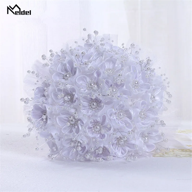 Meldel Bridal Wedding Bouquet Bridesmaid Holding Flower Silk Rose White Fake Pearl for Bride Marriage Supplies | Свадьбы и торжества