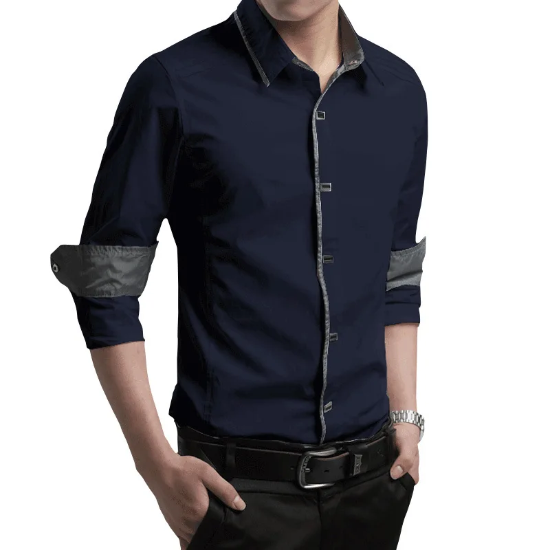 Slim Fit Повседневная рубашка для мужчин футболка Бизнес 2019 мужской 100% хлопок