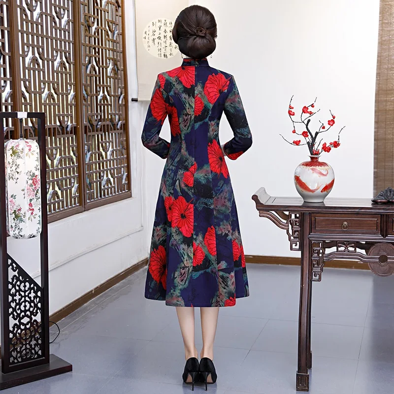 Женское традиционное китайское платье Cheongsam миди большого размера TA1326 зима 2019 |