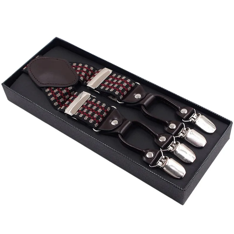 Подтяжки мужские кожаные с 6 зажимами винтажные повседневные деловые для брюк в