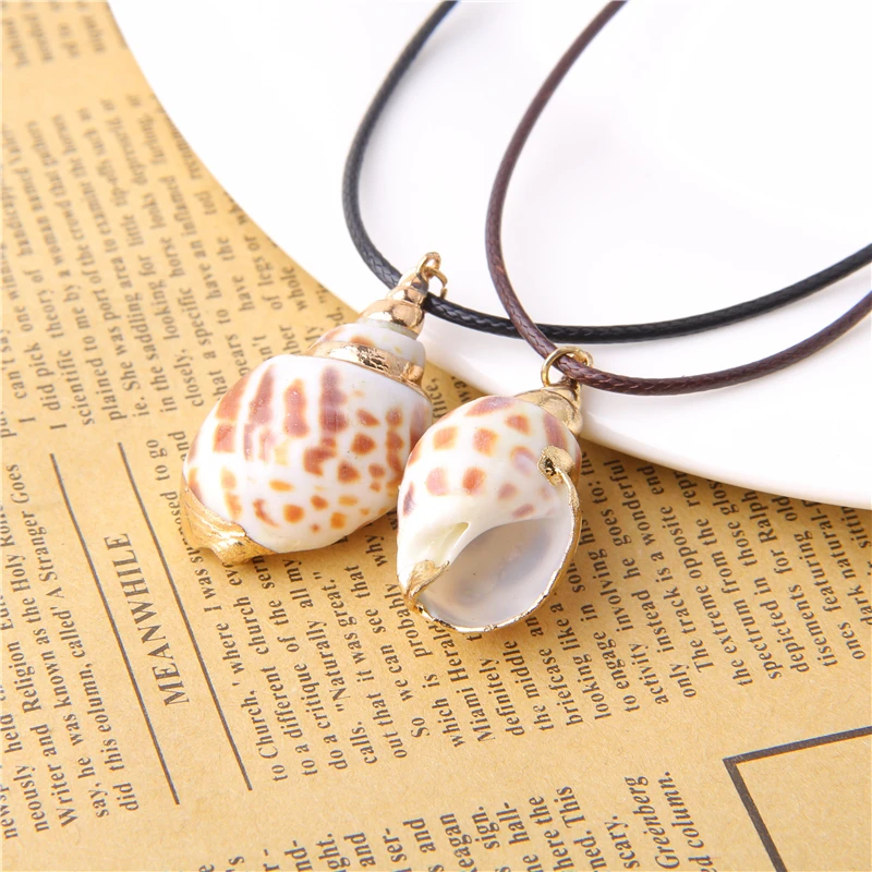 Трендовое ожерелье из ракушек женская кожаная веревка позолоченная раковина с