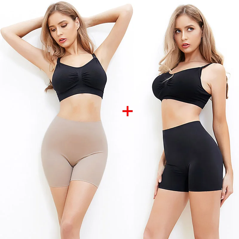 Black Nude Women Safety Shorts Under Skirt Pants Slip Shorts for Under Dresses Smooth Seamless Slip Shorts Anti Chafing Women Boxer - Color: Black Nude