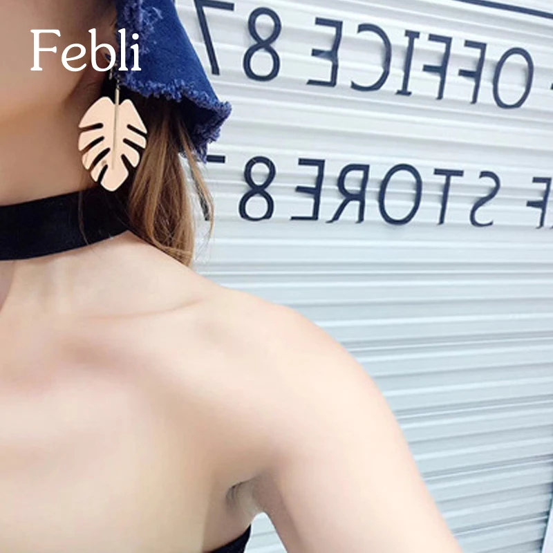 Febli золото Цвет рисунок банановых листьев Форма модные Серьги преувеличением