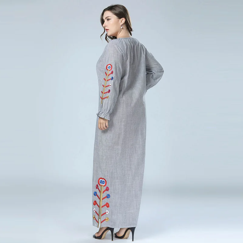 Хлопковое льняное Длинное Макси платье для женщин abaya Дубайский мусульманский