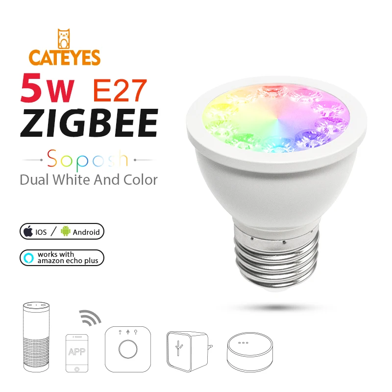 E27 RGB + CCT Точечный светильник меняющий цвет zigbee zll светодиодная лампочка