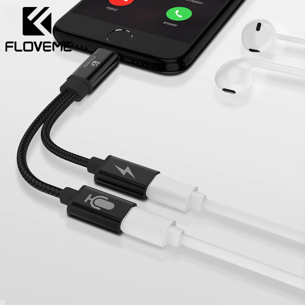 Переходник FLOVEME 2 в 1 с подсветкой на аудио для iPhone X XR XS сплиттер разъем наушников