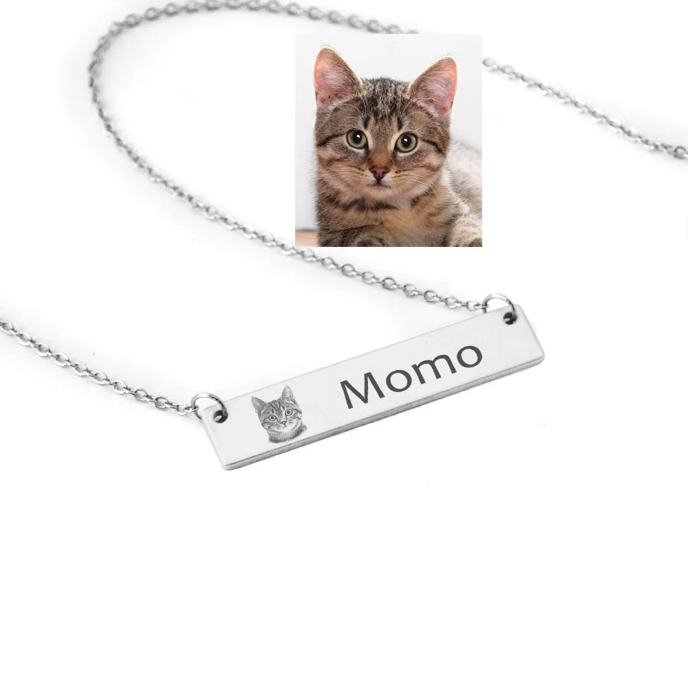 

Персонализированное серебряное ожерелье имени питомца, персонализированное ожерелье для портрета вашего питомца, ожерелье для фотографии...
