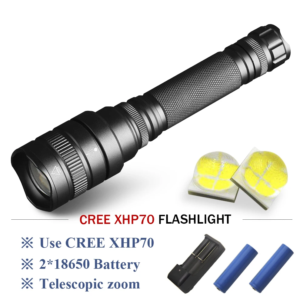 Портативный супер яркий фонарик cree Xhp70 с зумом водонепроницаемый батареями 18650