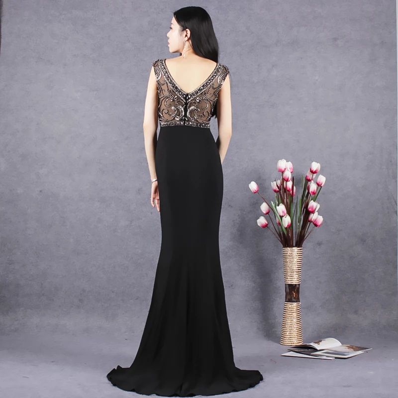JANCEMBER vestido longo festa noite Бисер с украшением в виде кристаллов узором без рукавов