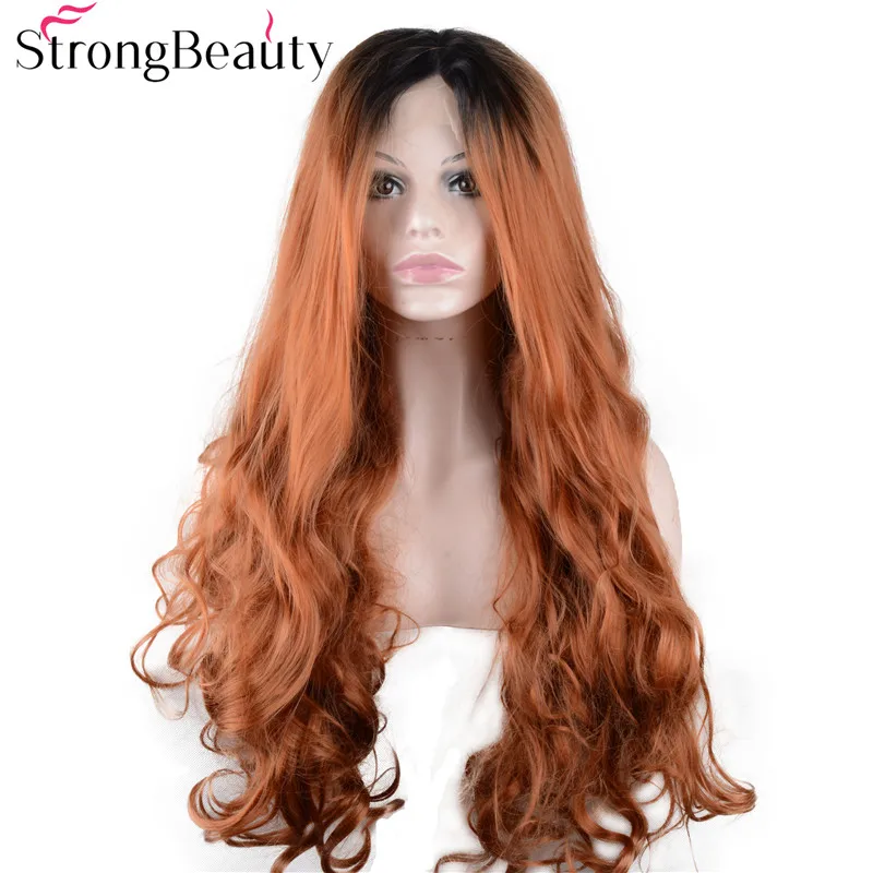Strongbeauty длинный объемный волнистый клубничный блонд парик Синтетический Омбре