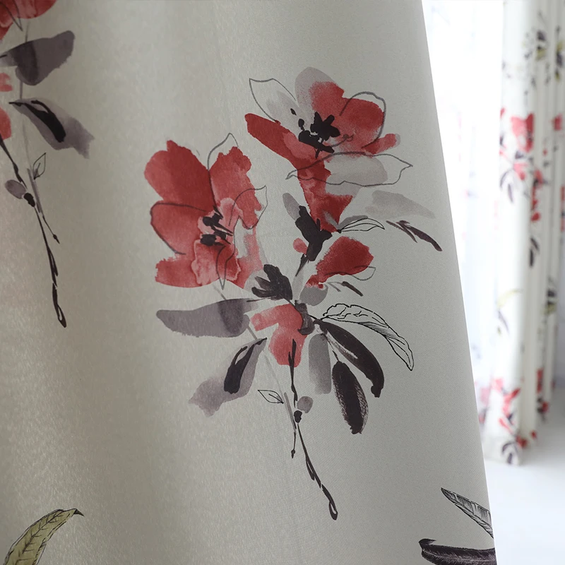 

Chinese purple flower blackout curtains for living room bedroom red sheer curtains and tulle on the window floral voile blinds