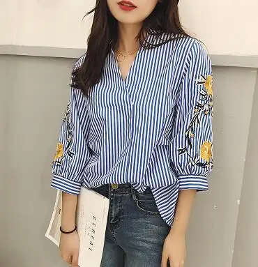 Кэрол Дневники Для женщин фонарь рукав вышитый цветок белая рубашка женская