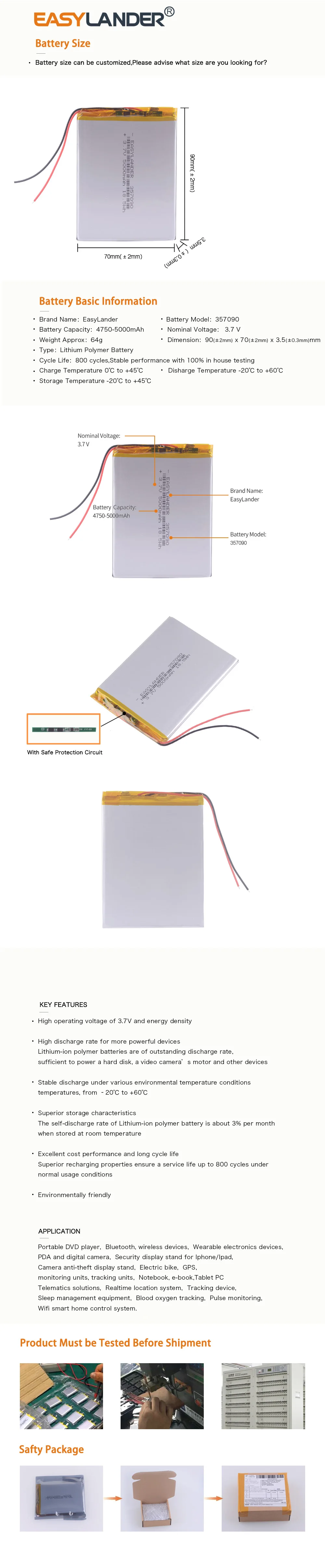 Универсальный внутренний 357090 3,7 V 5000mAh литий-полимерный литий-ионный аккумулятор для планшета Супра M72kg M74cg M727g M728g