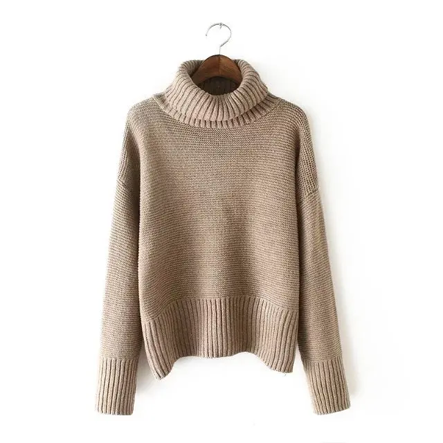 Свитер 2017 Женщин Старинные Высокая Шея Широкий Рукав Вязаный Утолщение Теплый