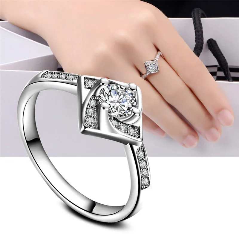 YIXI бренд Promise кольцо из стерлингового серебра 925 Классические квадратные