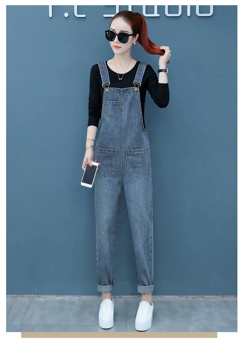 Женский джинсовый комбинезон из промытой ткани на подтяжках для женщин лето и