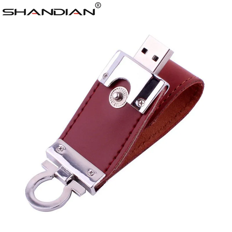 SHANDIAN металлический кожаный брелок Флешка usb флеш-накопитель 64 ГБ 32 ГБ 16 ГБ 4 ГБ Коммерческая usn флеш-накопитель карта памяти usb