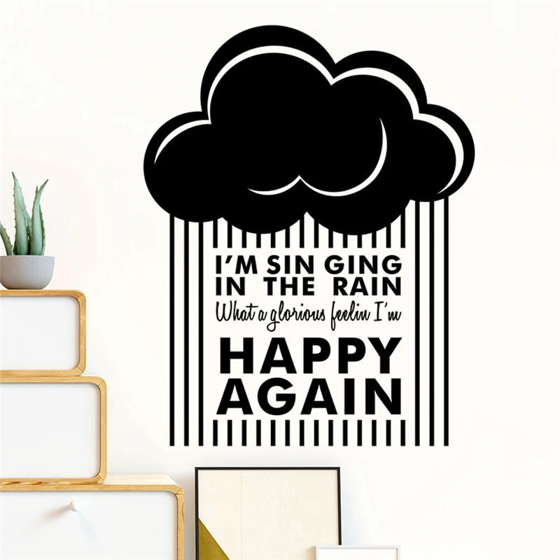 Инспирирующие надписи обратно к счастью настенные наклейки для дома, декора для гостиной, виниловые облака дождя, наклейки, мурали, искусство, черные обои.