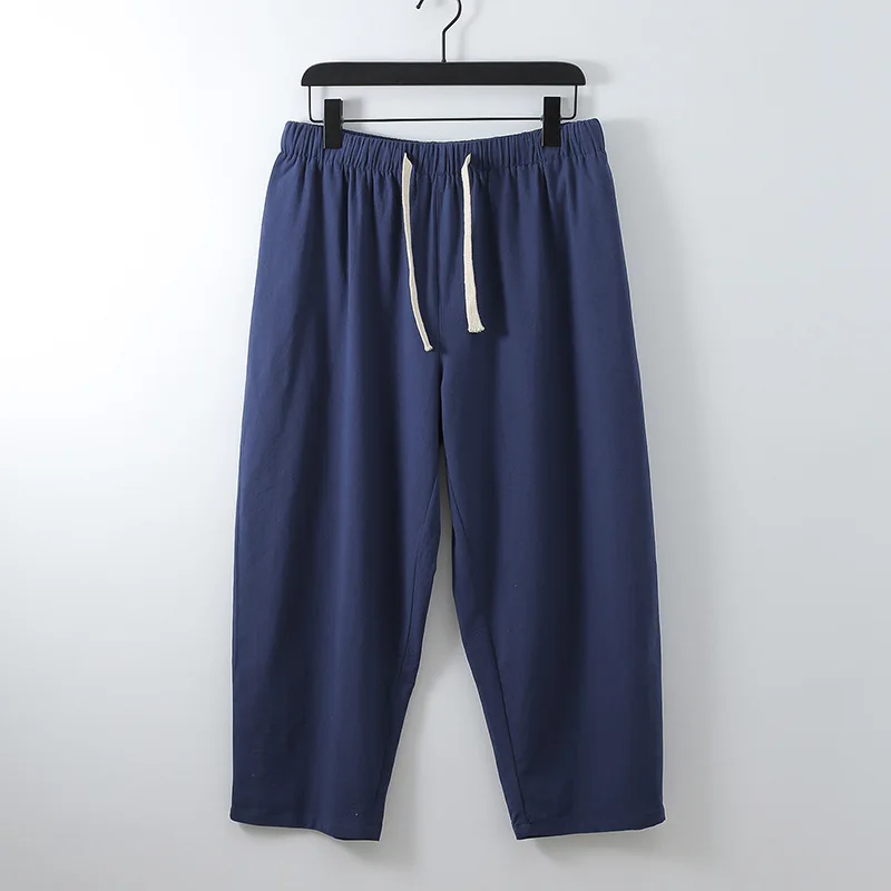 

Big size men's linen Ankle-Length Pants plus size casual Linen male Chinese style Drawstring loose Hallen trousers Ninth pant