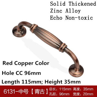 Red copper 96mm Красный Медь одна кнопка отверстие CC 96 мм/128 мм цинковый сплав ручки ящика ручки для кухонного шкафа мебель ручки в античном стиле из латуни/черный - Цвет: Red copper 96mm