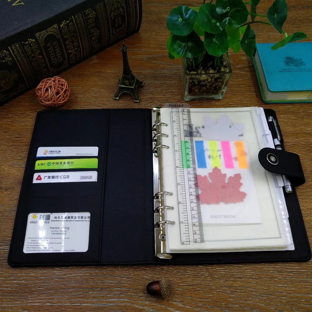 Кожаный чехол A5 padfolio кожаный блокнот папка ручка сумка линейка цветные наклейки подарочный набор скоросшиватель с кольцом для A5 планировщик