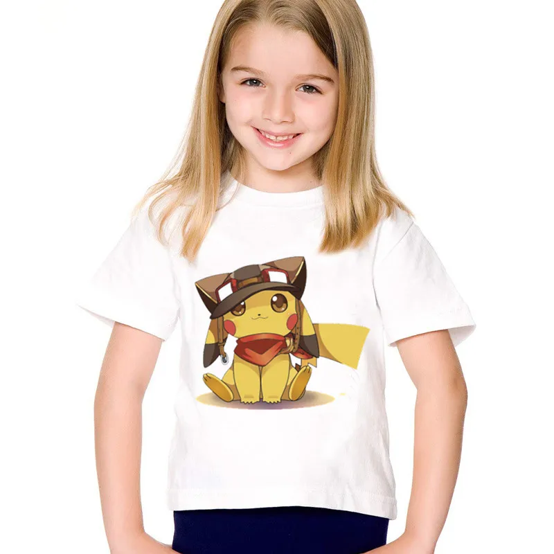 Милые детские футболки с принтом Пикачу Детская летняя футболка короткими
