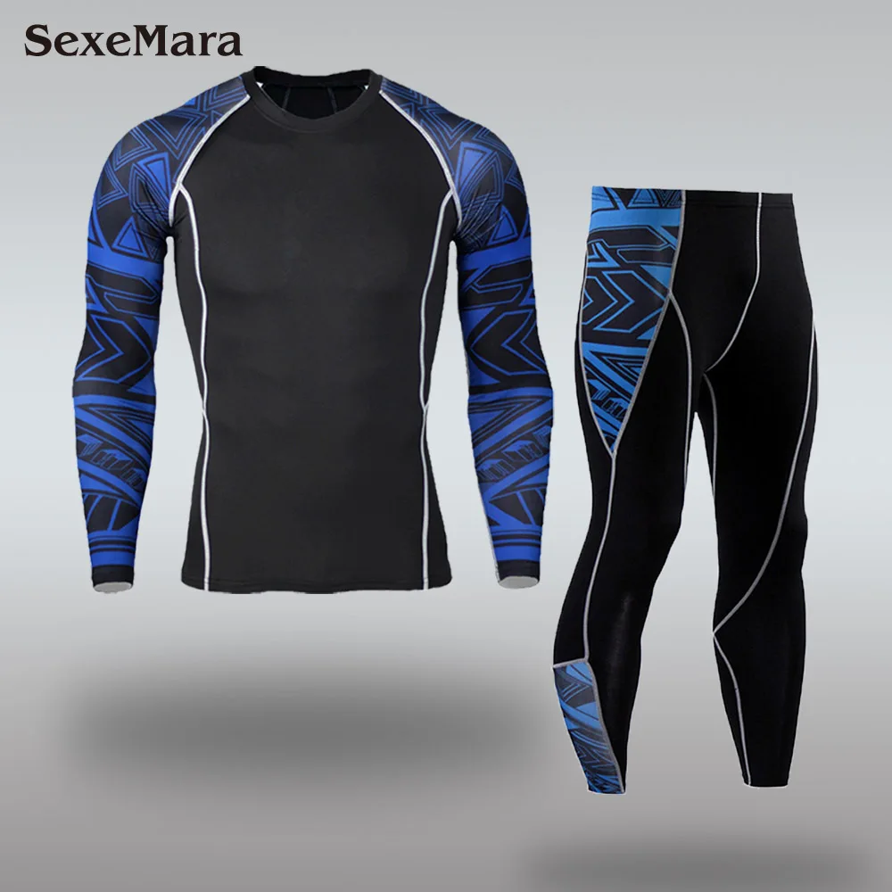 

MMA Men's Compression Running jogging Suits Clothes Sports Sets Long T-shirt And trousers Gym Fitness workout Tights kits